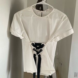 Zara whit shirt with black tying detail